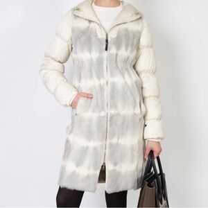 Vintage PRADA Y2K Real Fur Convertible Puffer Jacket Ivory Gray Sz Small